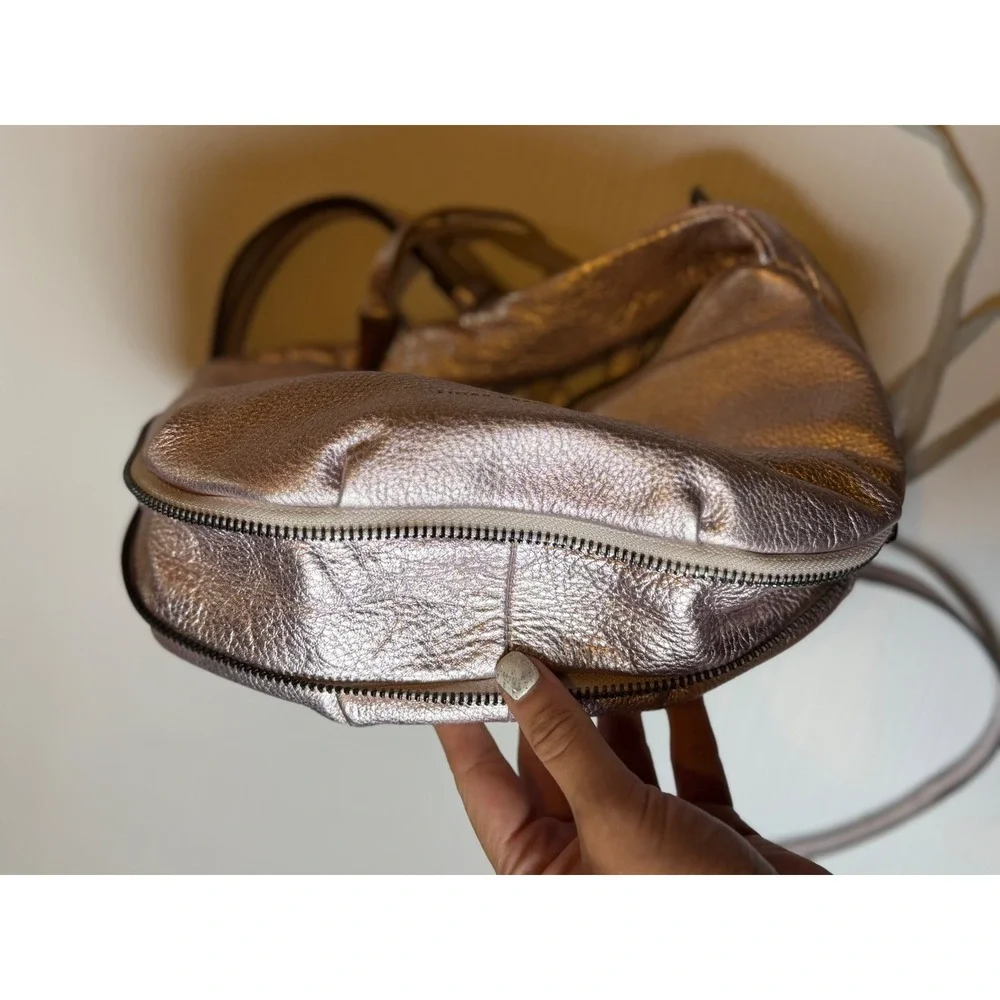 Aimee Kestenberg Crossbody Rose Gold Metallic Leather Tassel Zip Bag Small